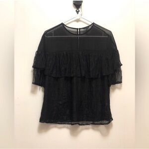 Guess Black Ruffled Short Sleeve Blouse